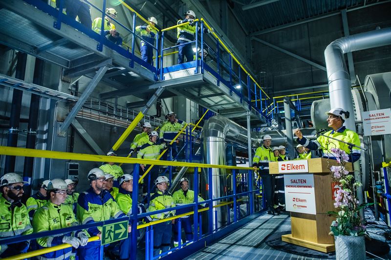 norwegian prime minister opens energy recovery plant at elkem salten